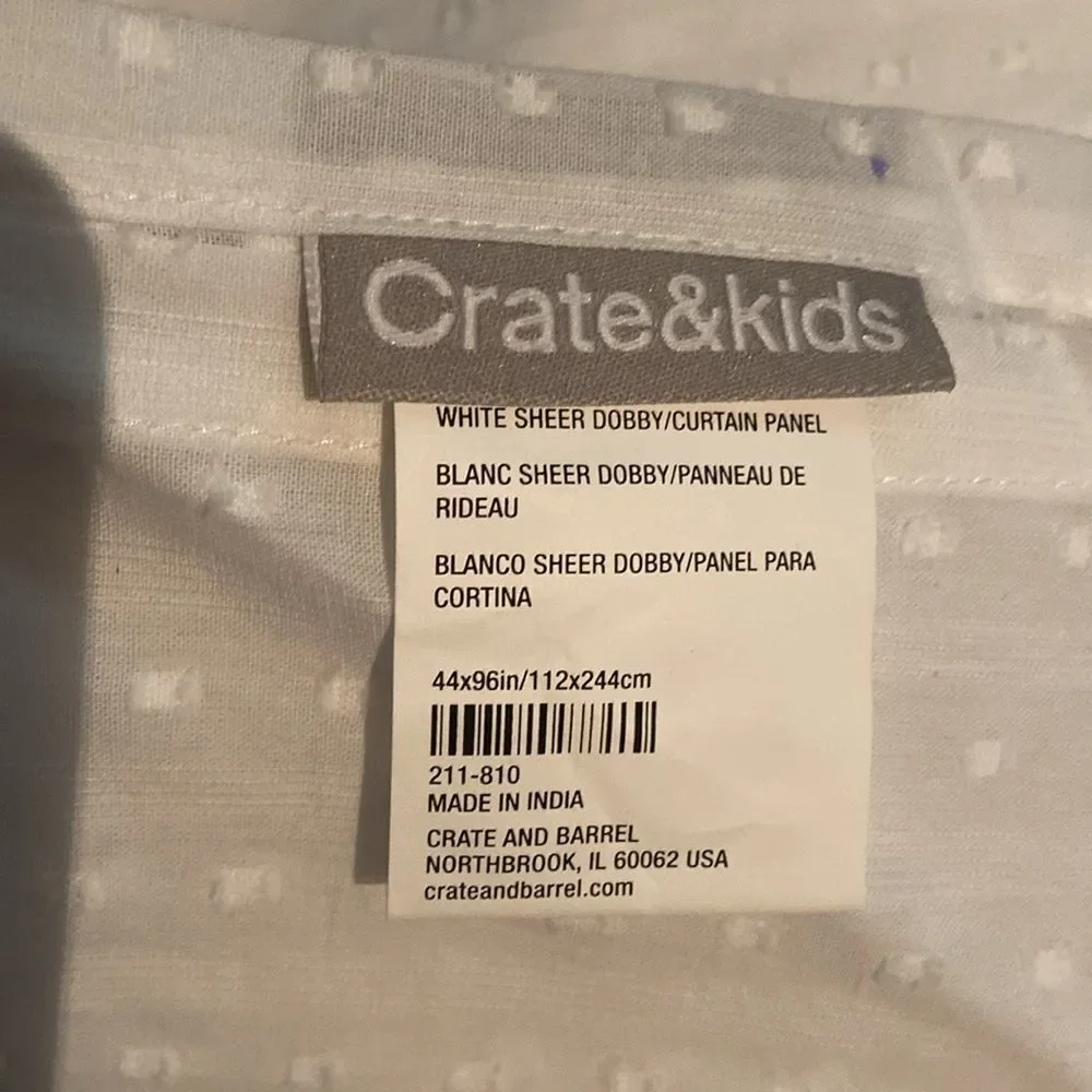 Crate & Kids White sheer dobby Curtain Panels 44x96in/112x244cm 2 Qty